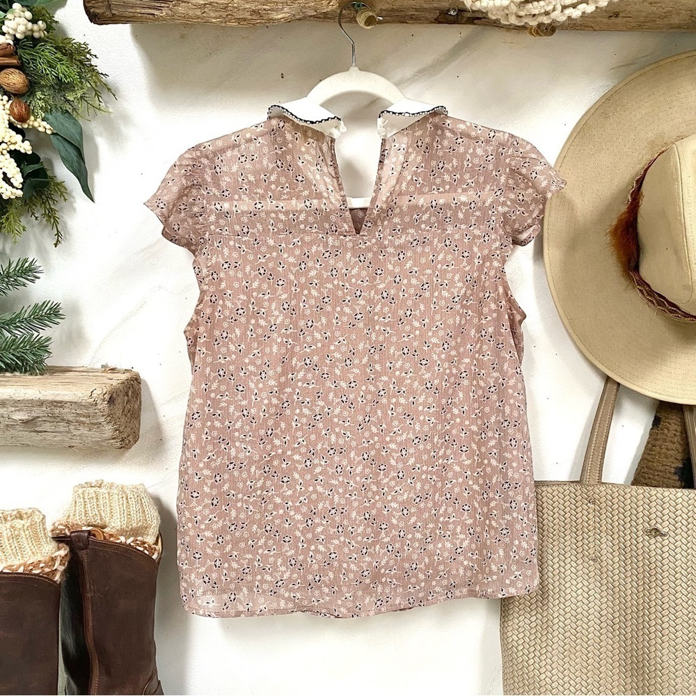 Parisian Shabby chin boho Prairie blouse w jewel collar - Picture 8 of 11